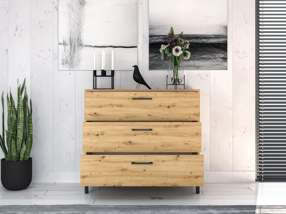 Komoda NIKOLA 3S dąb artisan w stylu loft I sklep meblowy MIRAT. styl LOFT kolekcja NIKOLA