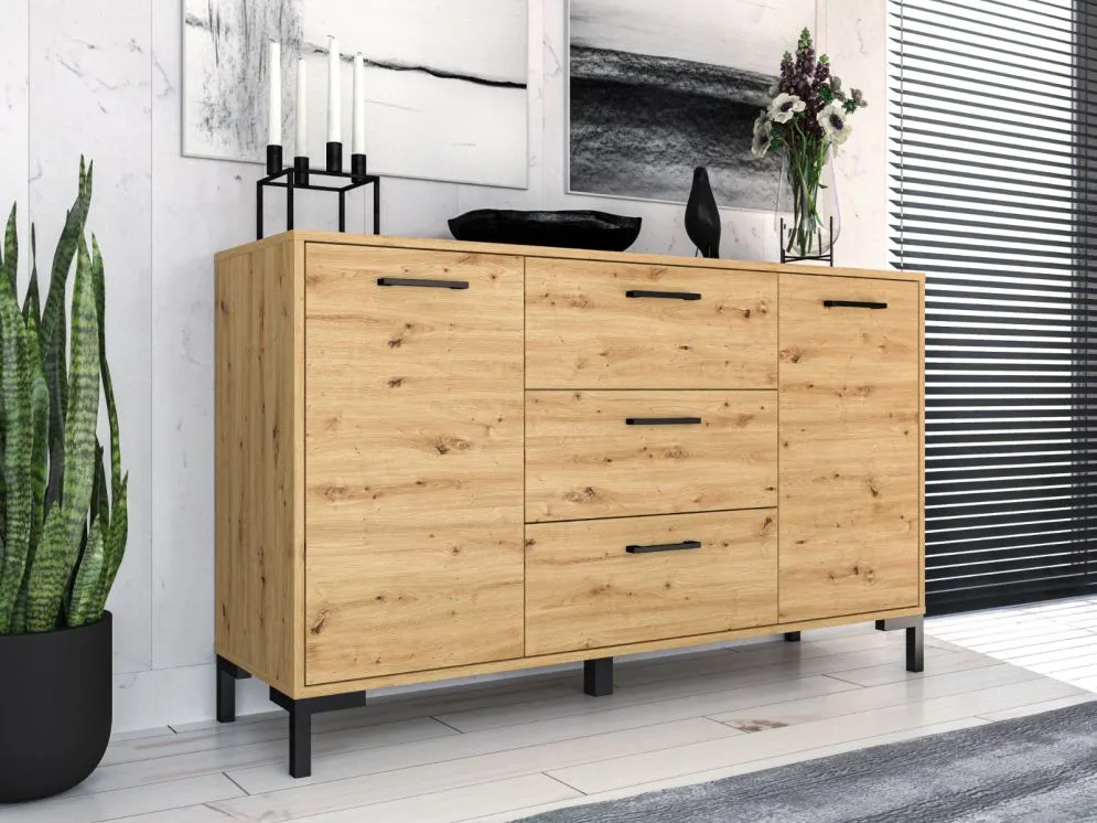 Komoda NIKOLA 2D3S dąb artisan do przedpokoju polskiej produkcji I sklep meblowy MIRAT. styl LOFT kolekcja NIKOLA