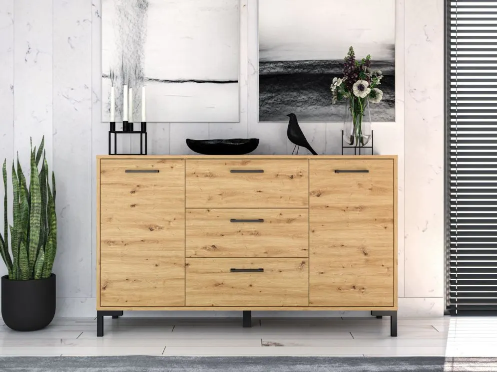 Komoda NIKOLA 2D3S dąb artisan do przedpokoju polskiej produkcji I sklep meblowy MIRAT. styl LOFT kolekcja NIKOLA