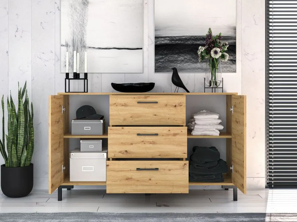 Komoda NIKOLA 2D3S dąb artisan do przedpokoju polskiej produkcji I sklep meblowy MIRAT. styl LOFT kolekcja NIKOLA