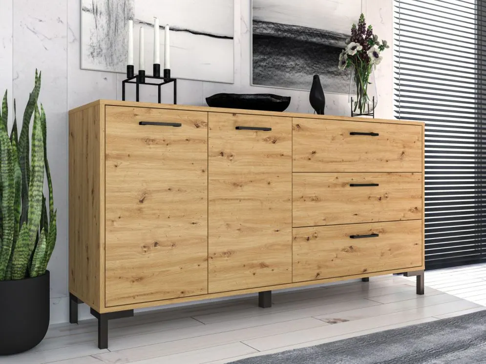 Komoda NIKOLA 3S2D dąb artisan z szufladami i szafką I sklep meblowy MIRAT. styl LOFT