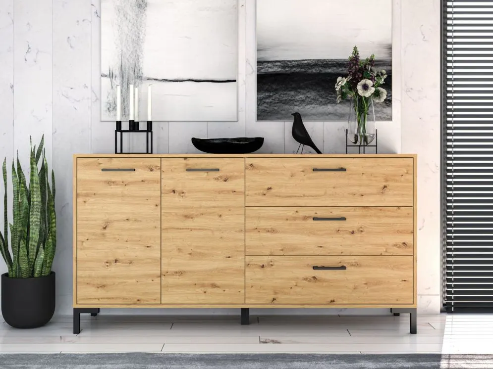Komoda NIKOLA 3S2D dąb artisan z szufladami i szafką I sklep meblowy MIRAT. styl LOFT