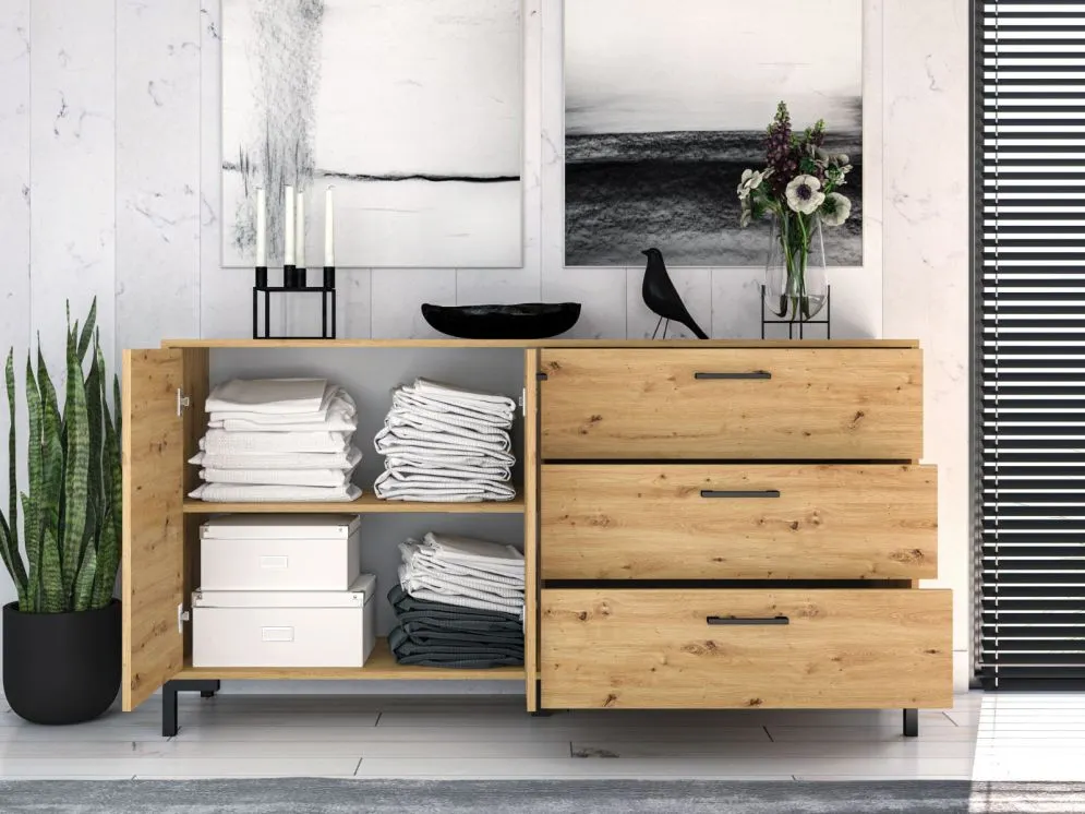 Komoda NIKOLA 3S2D dąb artisan z szufladami i szafką I sklep meblowy MIRAT. styl LOFT