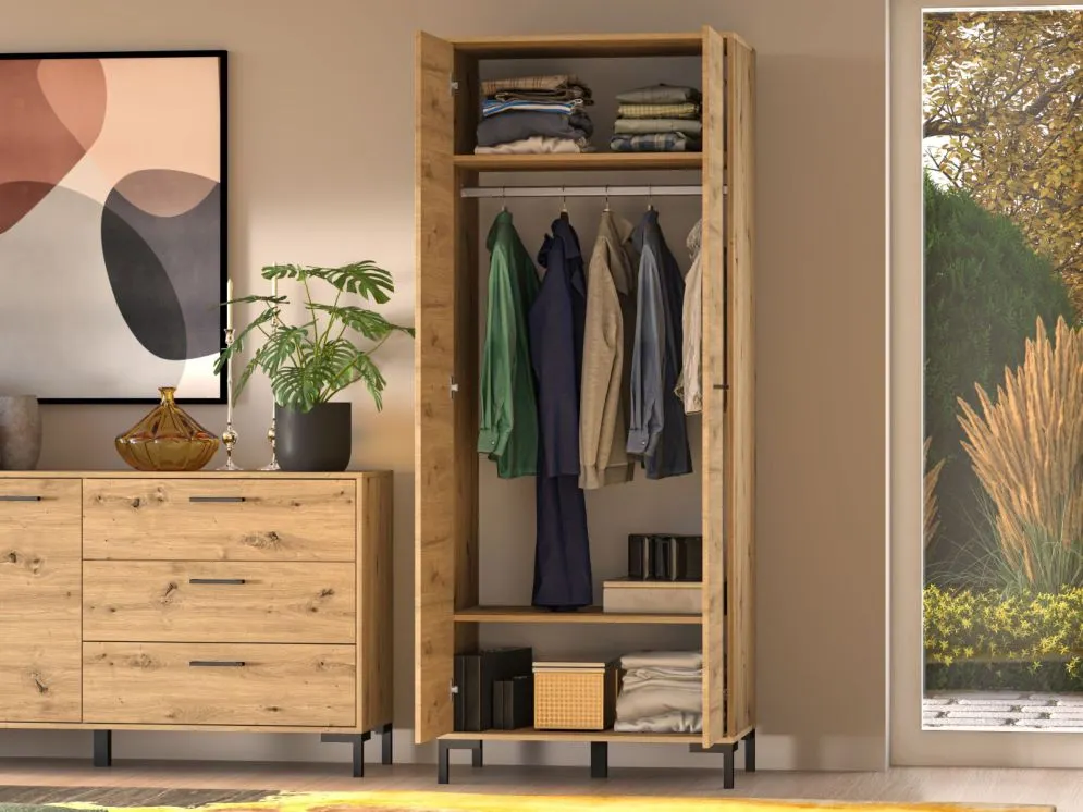 Szafa NIKOLA 2D dąb artisan dwudrzwiowa polskiej produkcji I sklep meblowy MIRAT. styl LOFT