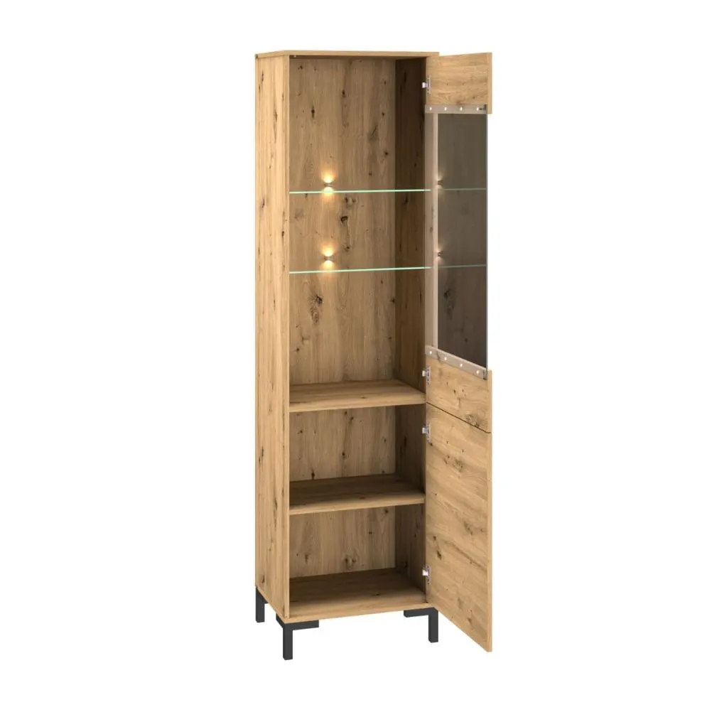 Witryna wysoka NIKOLA dąb artisan do salonu I sklep meblowy MIRAT. styl LOFT kolekcja NIKOLA