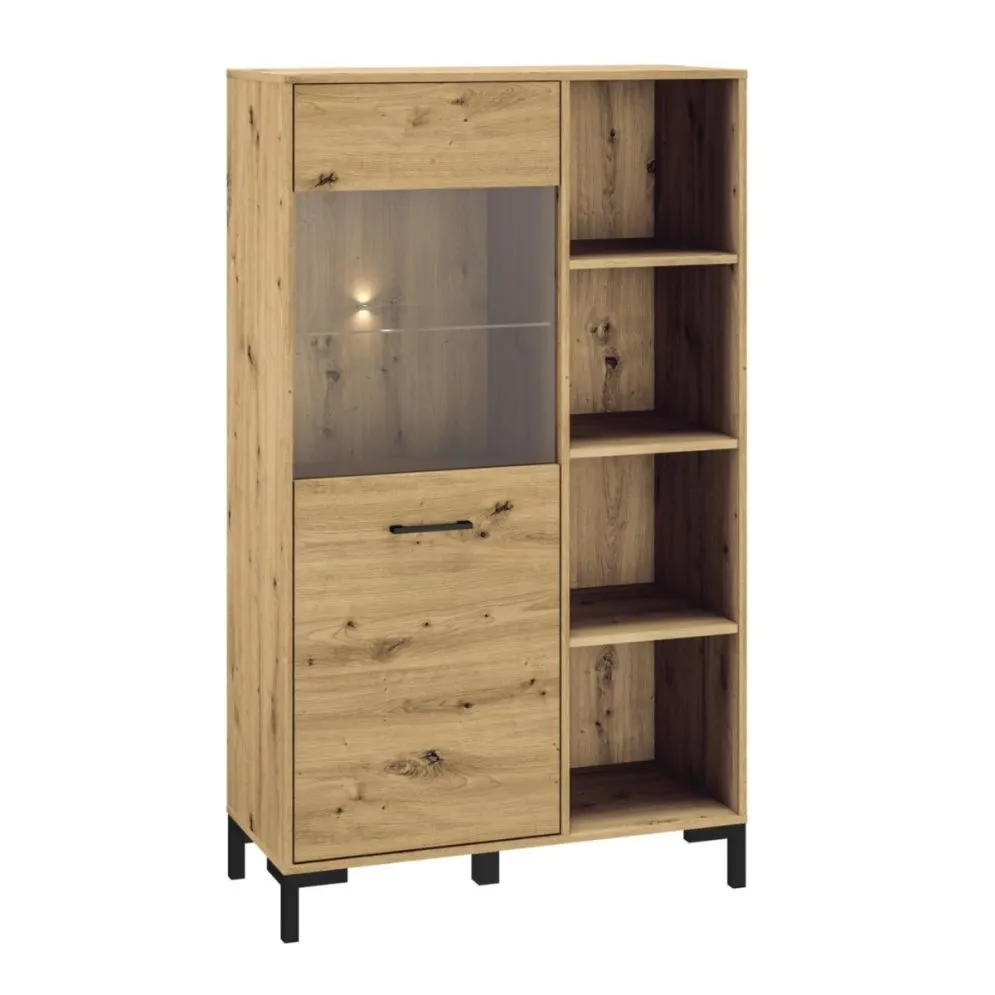 Witryna niska NIKOLA dąb artisan z otwartymi półkami I sklep meblowy MIRAT. styl LOFT kolekcja NIKOLA