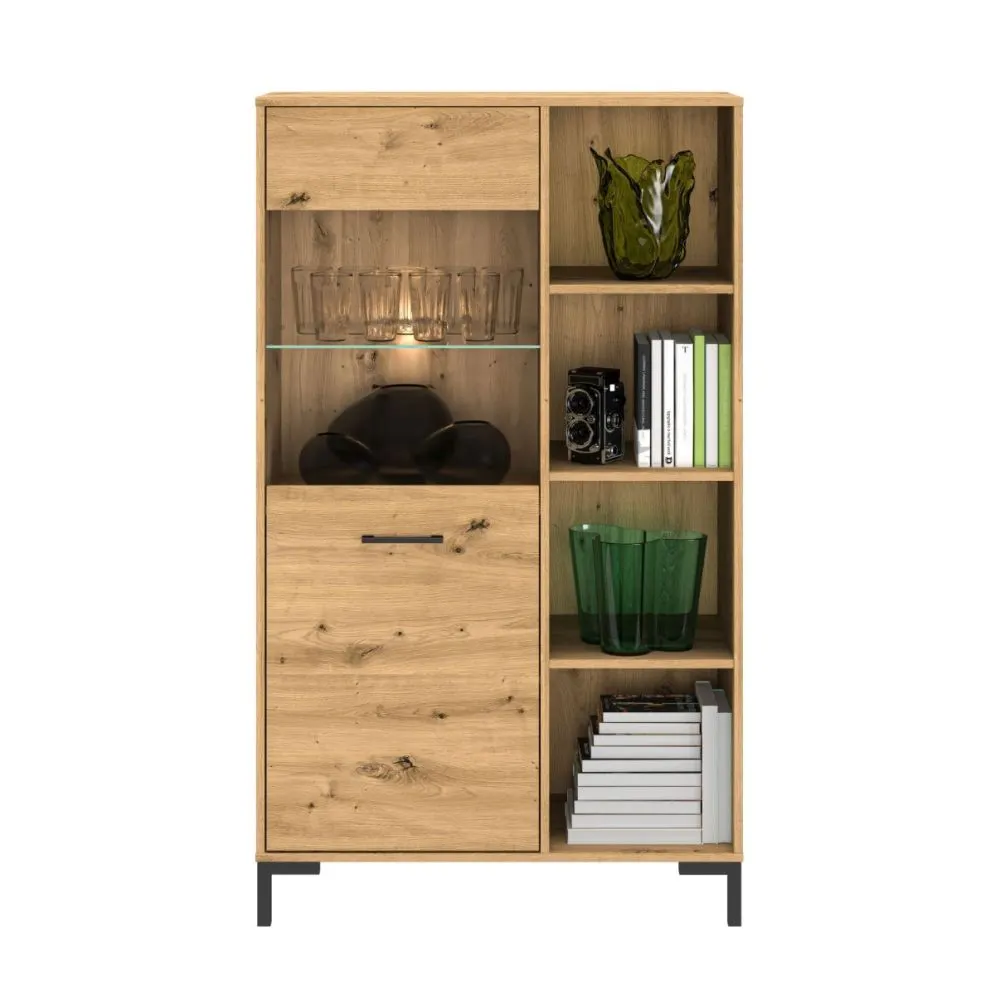 Witryna niska NIKOLA dąb artisan z otwartymi półkami I sklep meblowy MIRAT. styl LOFT kolekcja NIKOLA