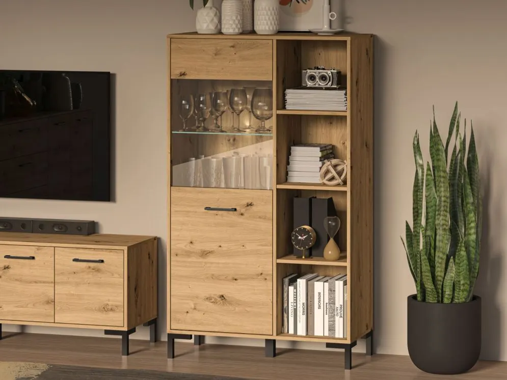 Witryna niska NIKOLA dąb artisan z otwartymi półkami I sklep meblowy MIRAT. styl LOFT kolekcja NIKOLA