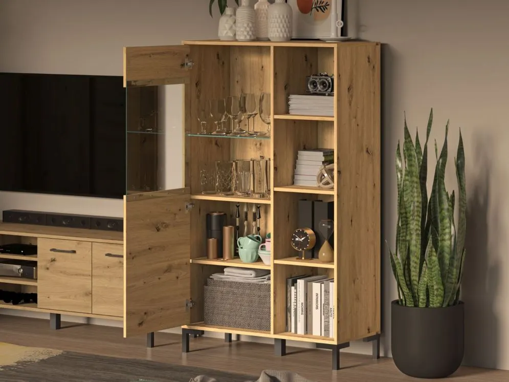 Witryna niska NIKOLA dąb artisan z otwartymi półkami I sklep meblowy MIRAT. styl LOFT kolekcja NIKOLA