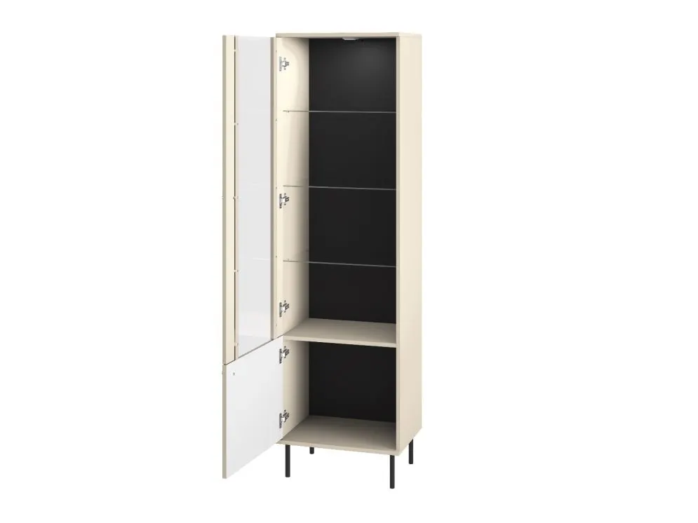 Witryna wysoka ELLEN kaszmir z podświetleniem LED I sklep meblowy MIRAT. styl GLAMOUR, RYFLOWANY