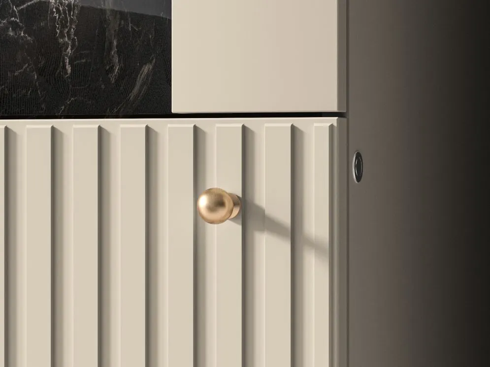 Witryna wysoka ELLEN kaszmir z podświetleniem LED I sklep meblowy MIRAT. styl GLAMOUR, RYFLOWANY