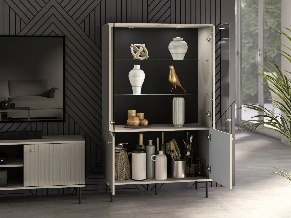 Witryna niska ELLEN kaszmir na metalowych nogach I sklep meblowy MIRAT. styl GLAMOUR, RYFLOWANY