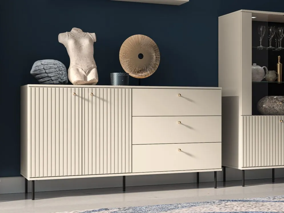 Komoda ELLEN 2D3S kaszmir ryflowana polskiej produkcji I sklep meblowy MIRAT. styl GLAMOUR, RYFLOWANY