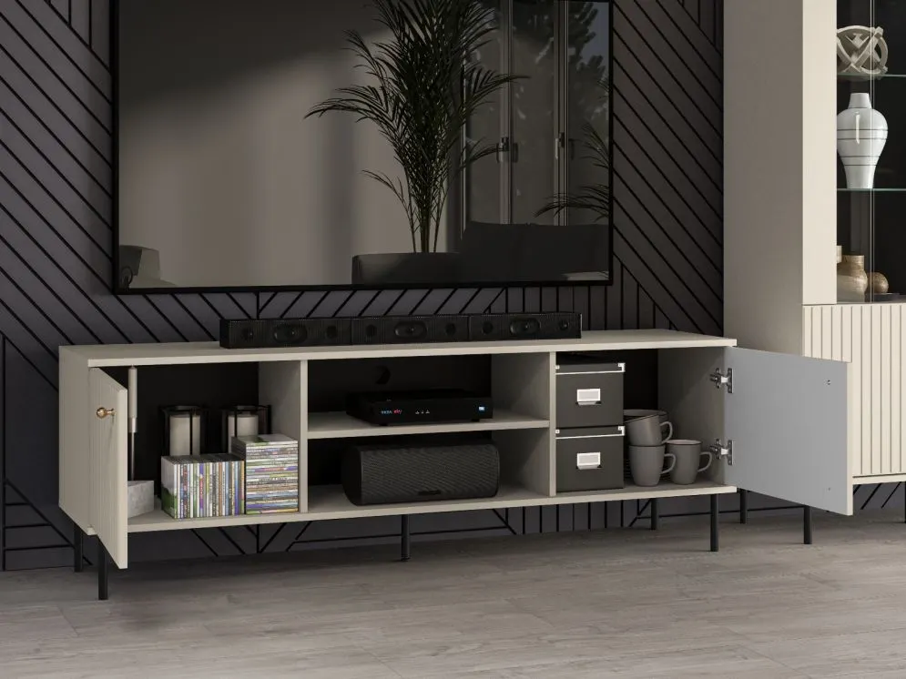 Szafka RTV ELLEN 160 kaszmir w stylu glamour I sklep meblowy MIRAT. styl GLAMOUR, RYFLOWANY kolekcja ELLEN