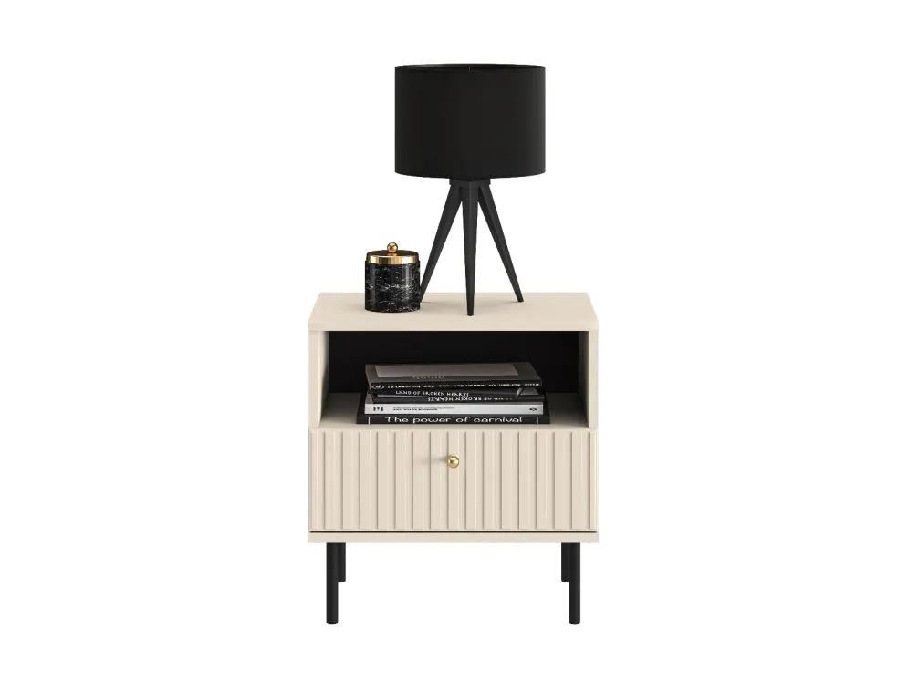 Szafka nocna ELLEN kaszmir z półką do sypialni I sklep meblowy MIRAT. styl GLAMOUR, RYFLOWANY kolekcja ELLEN