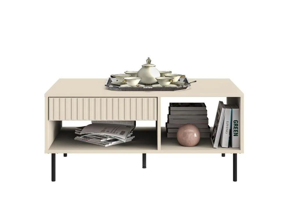 Ława ELLEN 100x60 kaszmir z półką do salonu I sklep meblowy MIRAT. styl GLAMOUR, RYFLOWANY kolekcja ELLEN