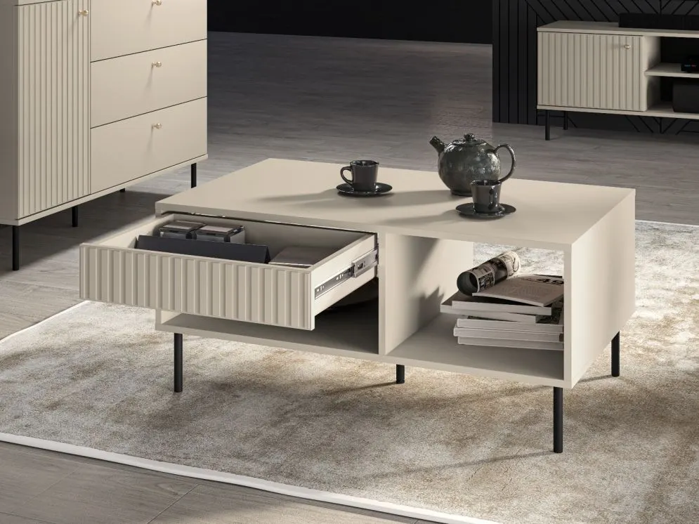 Ława ELLEN 100x60 kaszmir z półką do salonu I sklep meblowy MIRAT. styl GLAMOUR, RYFLOWANY kolekcja ELLEN