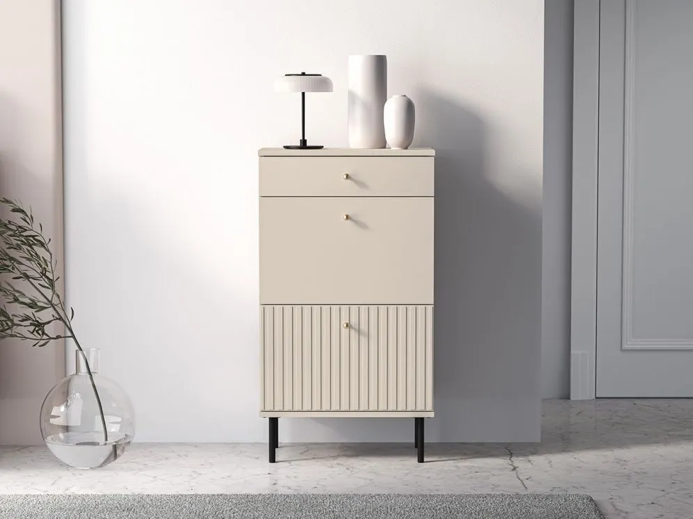 Szafka na buty ELLEN 1S2K kaszmir klapowa I sklep meblowy MIRAT. styl GLAMOUR, RYFLOWANY kolekcja ELLEN