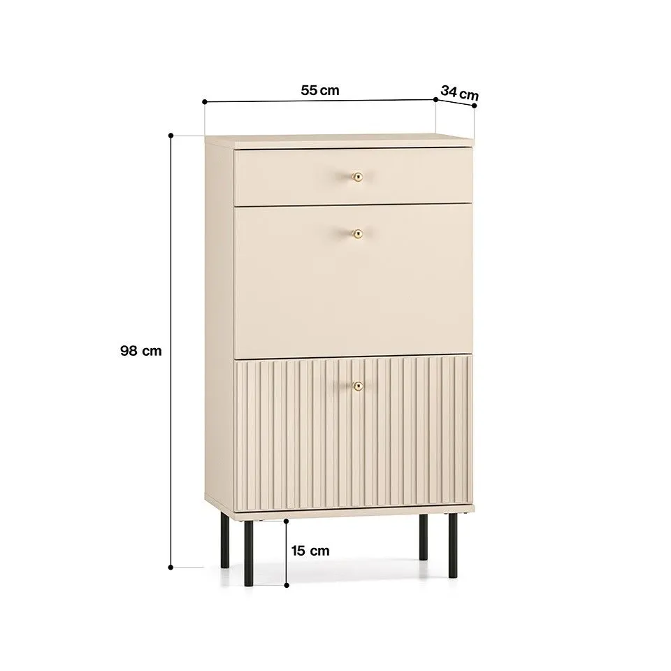 Szafka na buty ELLEN 1S2K kaszmir klapowa I sklep meblowy MIRAT. styl GLAMOUR, RYFLOWANY kolekcja ELLEN