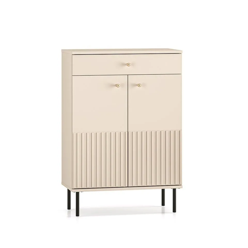 Szafka na buty ELLEN 1S2D kaszmir wysoka I sklep meblowy MIRAT. styl GLAMOUR, RYFLOWANY kolekcja ELLEN