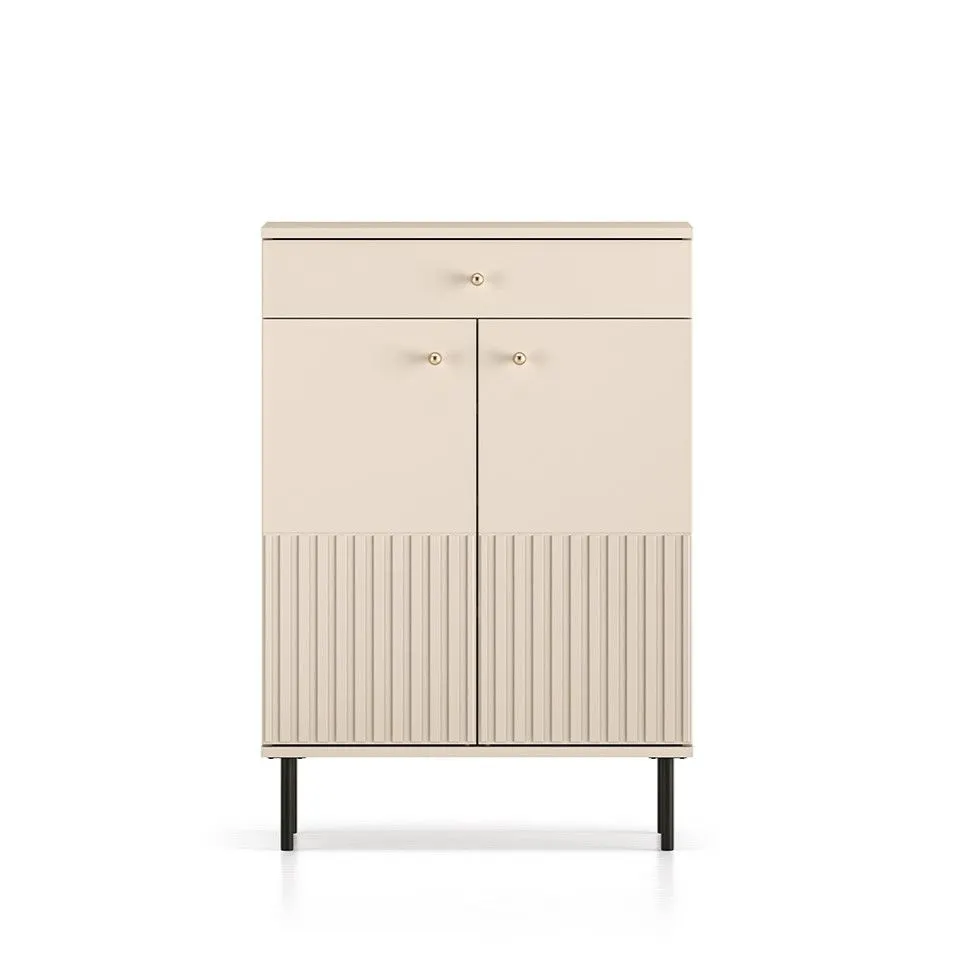 Szafka na buty ELLEN 1S2D kaszmir wysoka I sklep meblowy MIRAT. styl GLAMOUR, RYFLOWANY kolekcja ELLEN