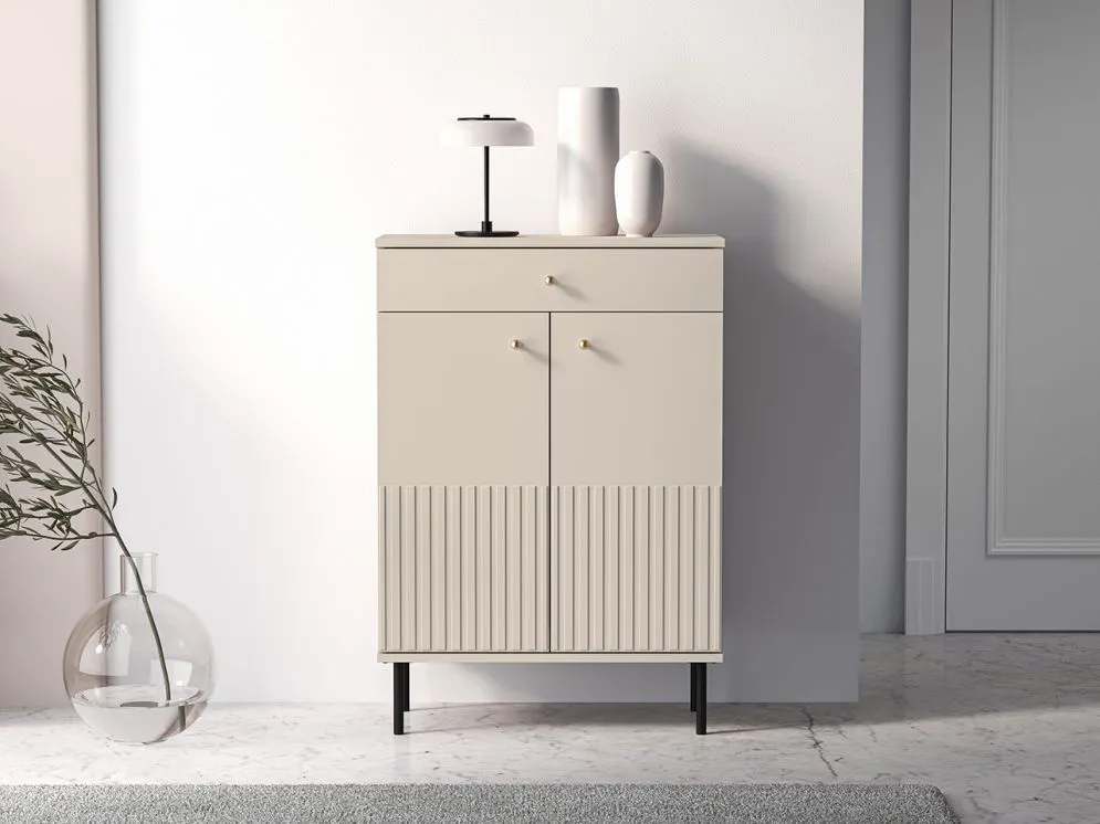 Szafka na buty ELLEN 1S2D kaszmir wysoka I sklep meblowy MIRAT. styl GLAMOUR, RYFLOWANY kolekcja ELLEN