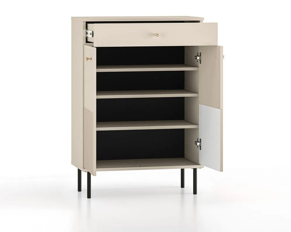 Szafka na buty ELLEN 1S2D kaszmir wysoka I sklep meblowy MIRAT. styl GLAMOUR, RYFLOWANY kolekcja ELLEN