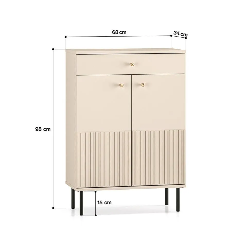 Szafka na buty ELLEN 1S2D kaszmir wysoka I sklep meblowy MIRAT. styl GLAMOUR, RYFLOWANY kolekcja ELLEN