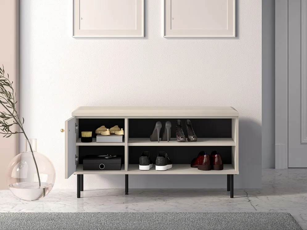 Szafka na buty z siedziskiem ELLEN 1D kaszmir nowoczesna I sklep meblowy MIRAT. styl GLAMOUR, RYFLOWANY kolekcja ELLEN