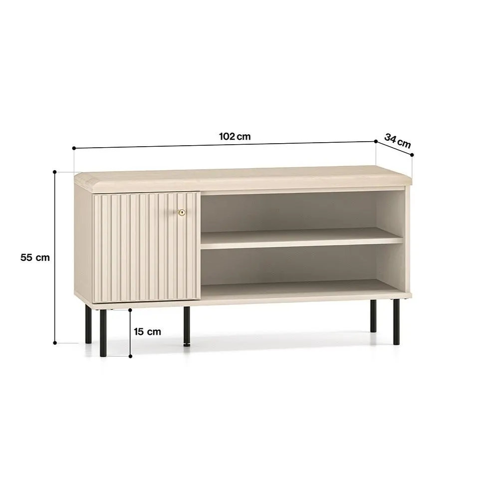 Szafka na buty z siedziskiem ELLEN 1D kaszmir nowoczesna I sklep meblowy MIRAT. styl GLAMOUR, RYFLOWANY kolekcja ELLEN