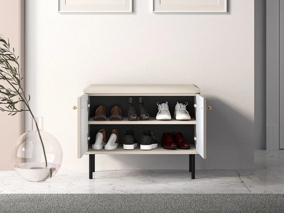 Szafka na buty z siedziskiem ELLEN 2D kaszmir nowoczesna I sklep meblowy MIRAT. styl GLAMOUR, RYFLOWANY kolekcja ELLEN