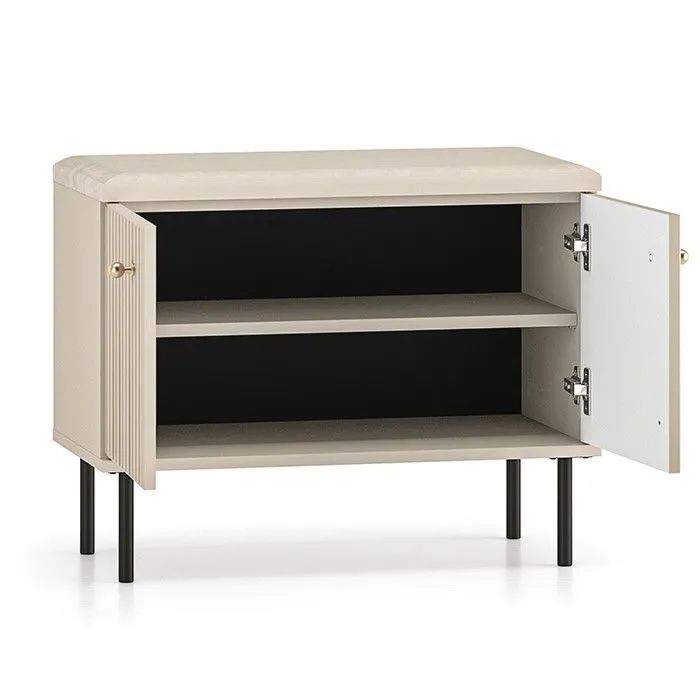 Szafka na buty z siedziskiem ELLEN 2D kaszmir nowoczesna I sklep meblowy MIRAT. styl GLAMOUR, RYFLOWANY kolekcja ELLEN