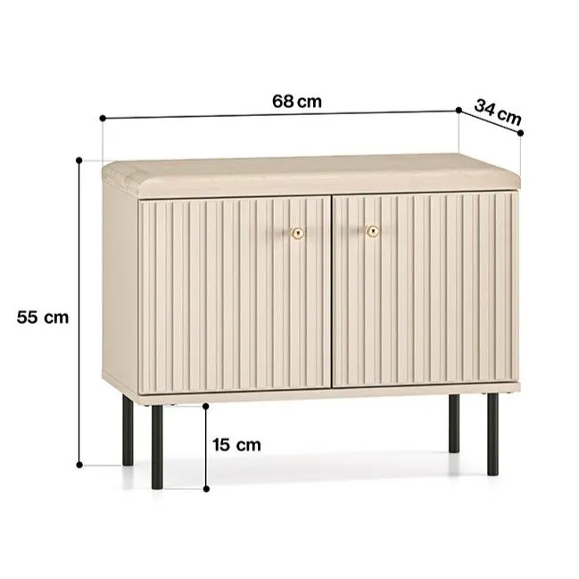 Szafka na buty z siedziskiem ELLEN 2D kaszmir nowoczesna I sklep meblowy MIRAT. styl GLAMOUR, RYFLOWANY kolekcja ELLEN