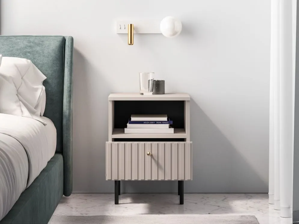 Szafka nocna ELLEN 2 kaszmir I sklep meblowy MIRAT. styl GLAMOUR, RYFLOWANY kolekcja ELLEN