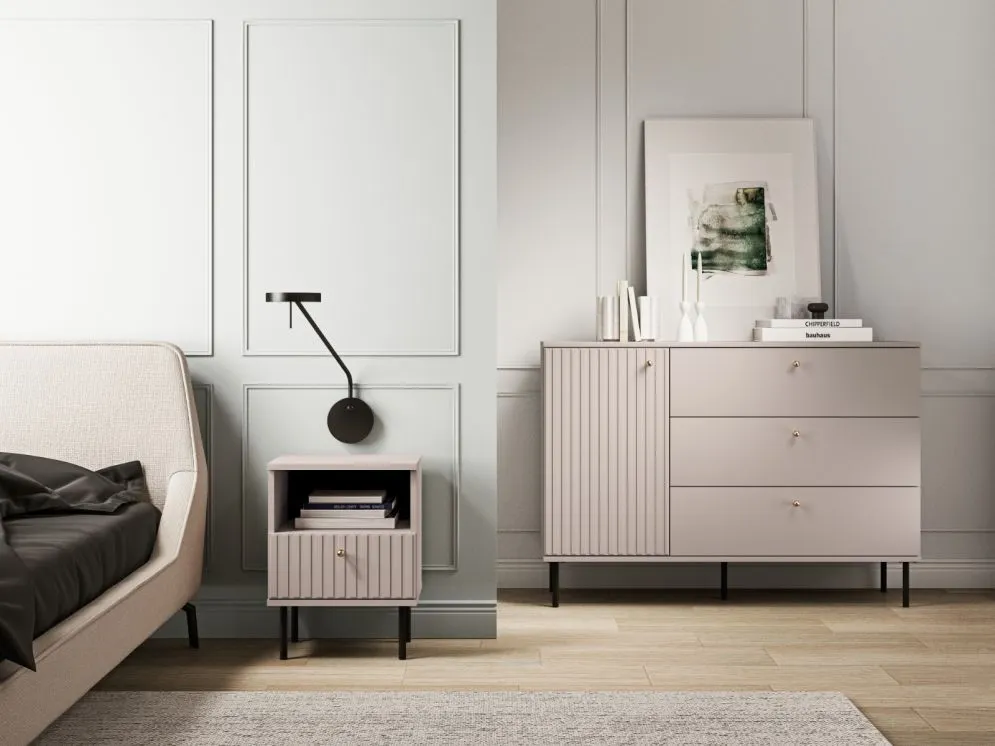 Szafka nocna ELLEN 2 kaszmir I sklep meblowy MIRAT. styl GLAMOUR, RYFLOWANY kolekcja ELLEN