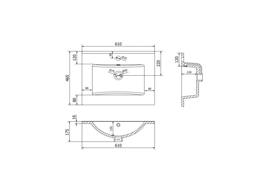Umywalka wpuszczana PRATO 60cm biała ceramiczna z otworem na baterię I sklep meblowy MIRAT.