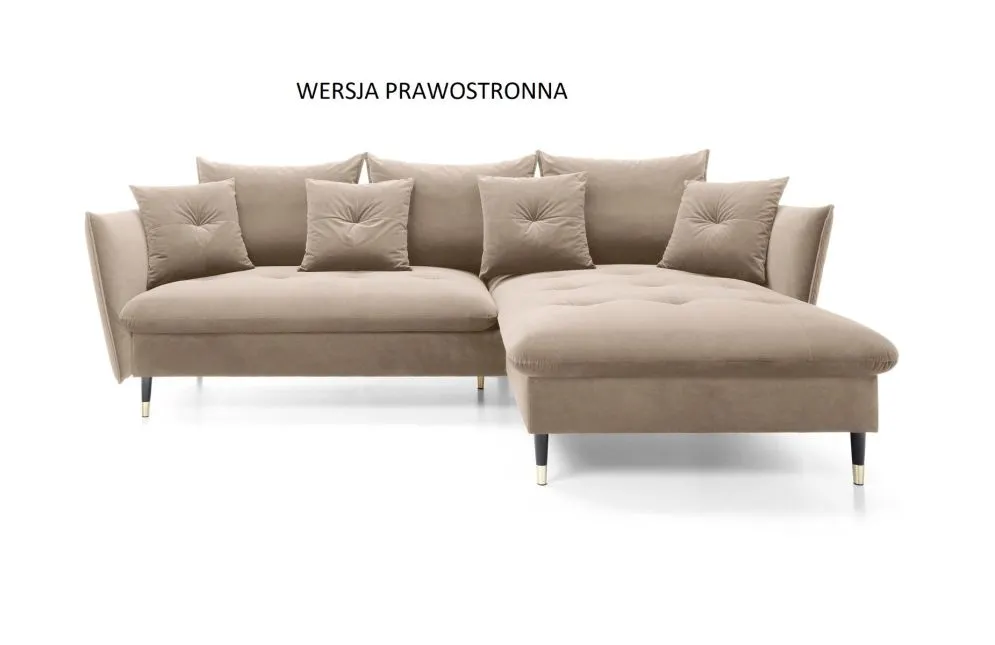 Narożnik z funkcją spania ATENA beżowy prawy z poduszkami I sklep meblowy MIRAT. styl GLAMOUR