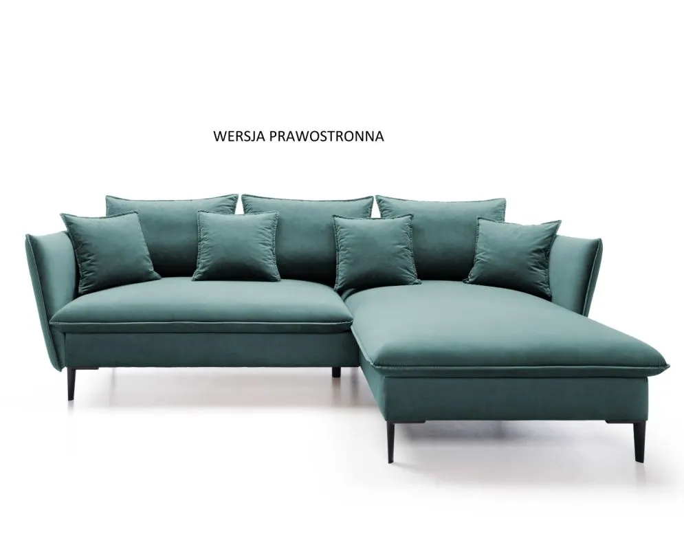 Narożnik z funkcją spania BOSS morski z poduszkami  I sklep meblowy MIRAT.