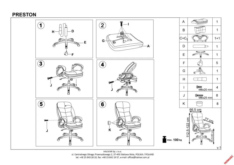 Fotel biurowy PRESTON czarny z ekoskóry | MIRAT.