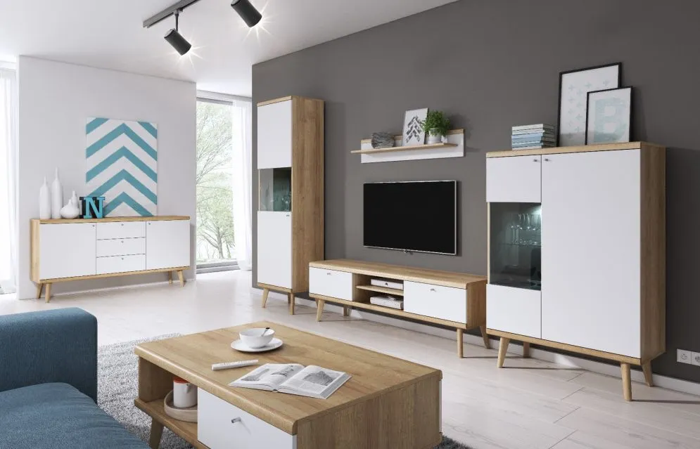 Witryna VIVIERA 50 dąb/biała z przeszkleniem | MIRAT. w stylu SKANDYNAWSKI kolekcja VIVIERA