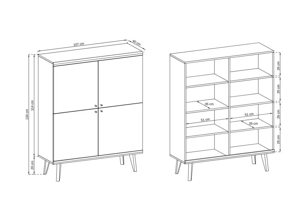 Komoda VIVIERA 4 dąb/biała czterodrzwiowa | MIRAT. w stylu SKANDYNAWSKI kolekcja VIVIERA