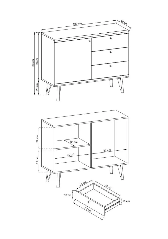 Komoda VIVIERA 3 dąb/biała z szufladami do salonu | MIRAT. w stylu SKANDYNAWSKI kolekcja VIVIERA