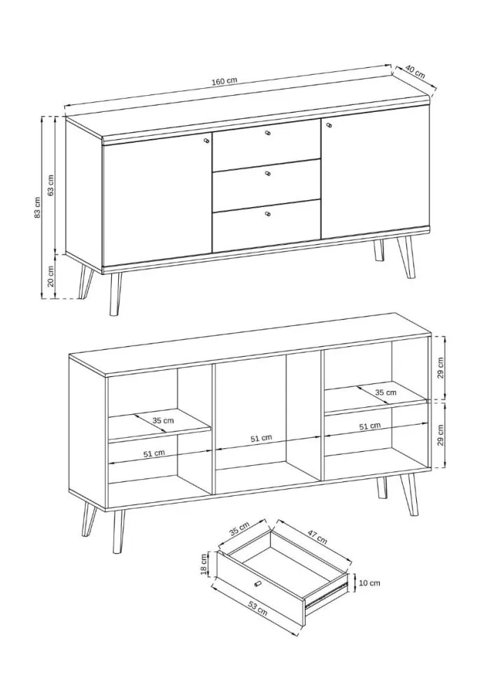 Komoda VIVIERA dąb/biała do salonu w stylu skandynawskim | MIRAT. w stylu SKANDYNAWSKI kolekcja VIVIERA