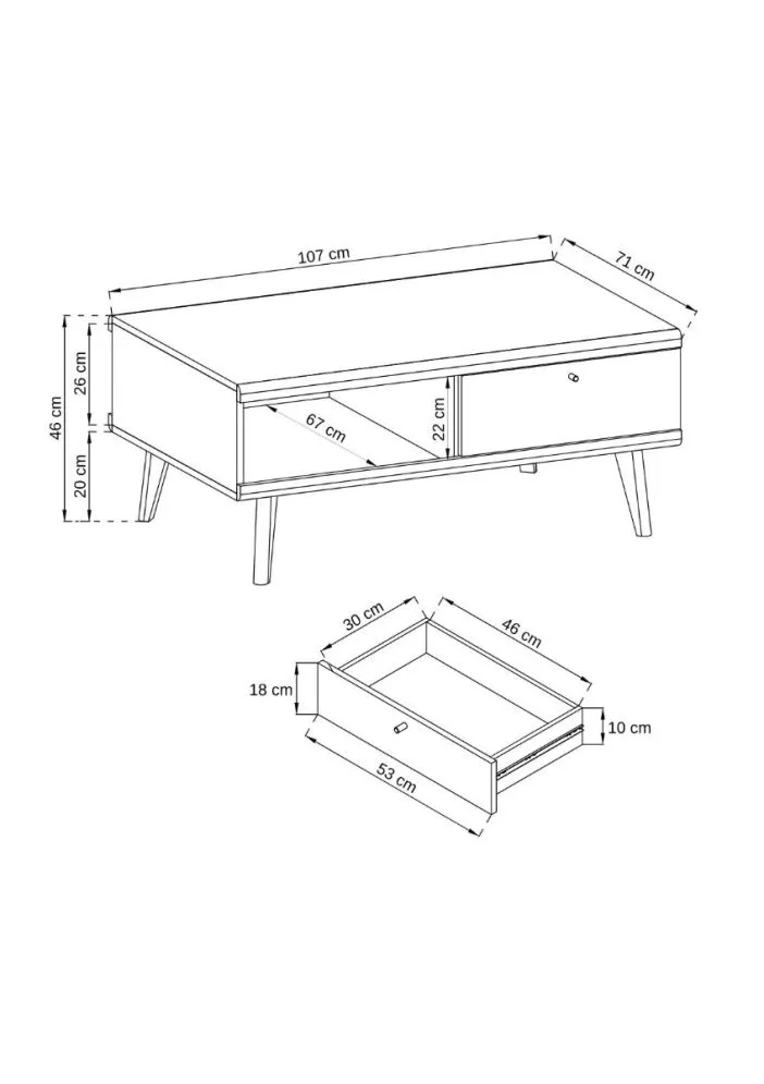 Stolik kawowy VIVIERA 107x67 dąb/biały z szufladą | MIRAT. w stylu SKANDYNAWSKI kolekcja VIVIERA