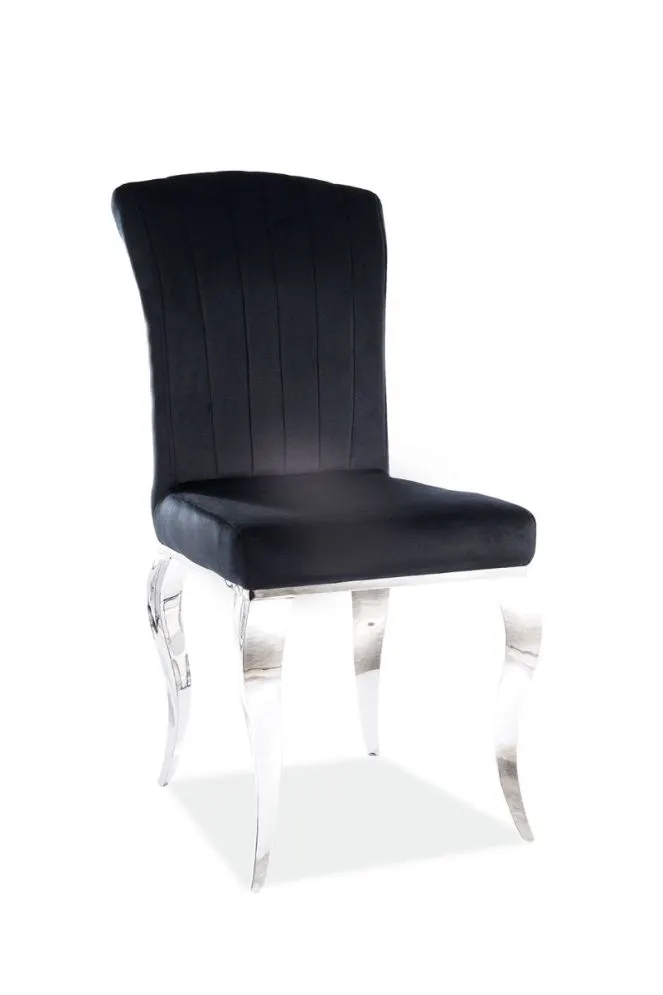 Krzesło tapicerowane PRINCE VELVET czarne/chrom do jadalni w stylu glamour | MIRAT. styl GLAMOUR