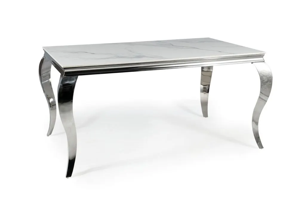 Stół PRINCE CERAMIC 150x90 biały/chrom I sklep meblowy MIRAT. styl GLAMOUR