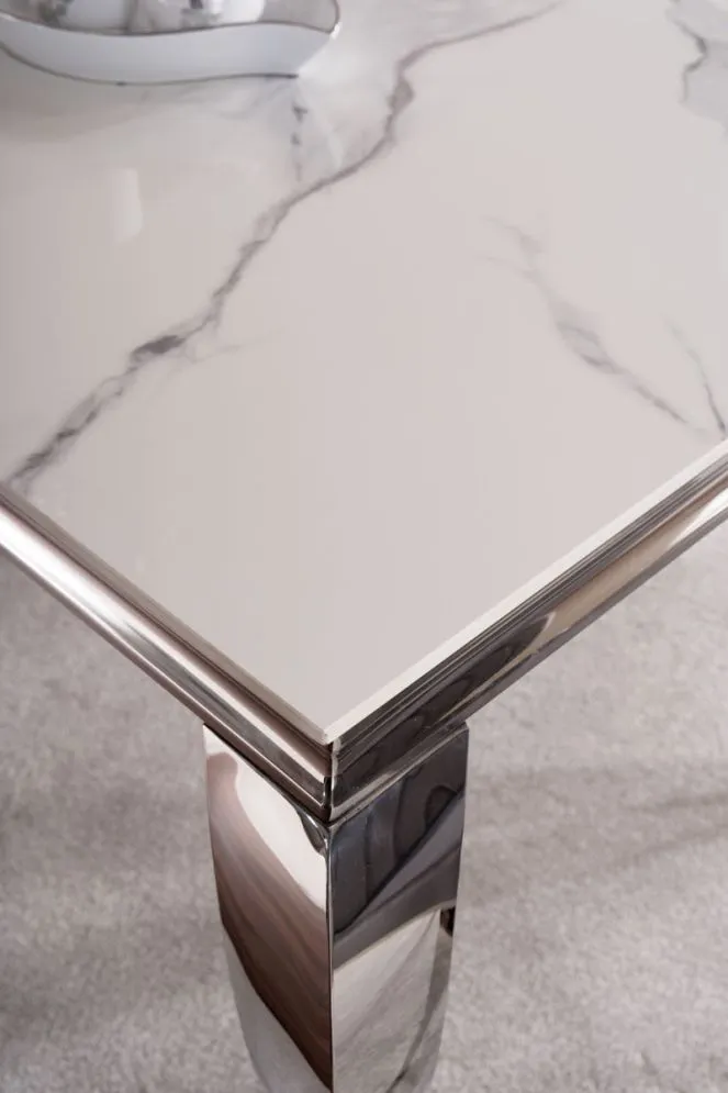 Stół PRINCE CERAMIC 150x90 biały/chrom I sklep meblowy MIRAT. styl GLAMOUR