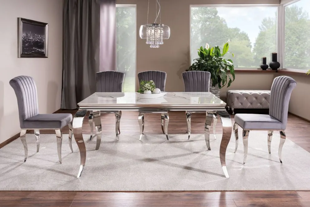 Stół PRINCE CERAMIC 150x90 biały/chrom I sklep meblowy MIRAT. styl GLAMOUR