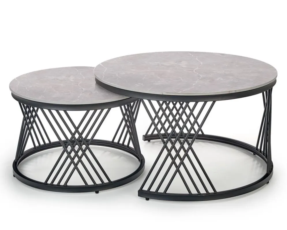 Zestaw 2 ław FLAMINGO szary marmur/czarny do salonu w stylu loft | MIRAT. styl GLAMOUR, LOFT