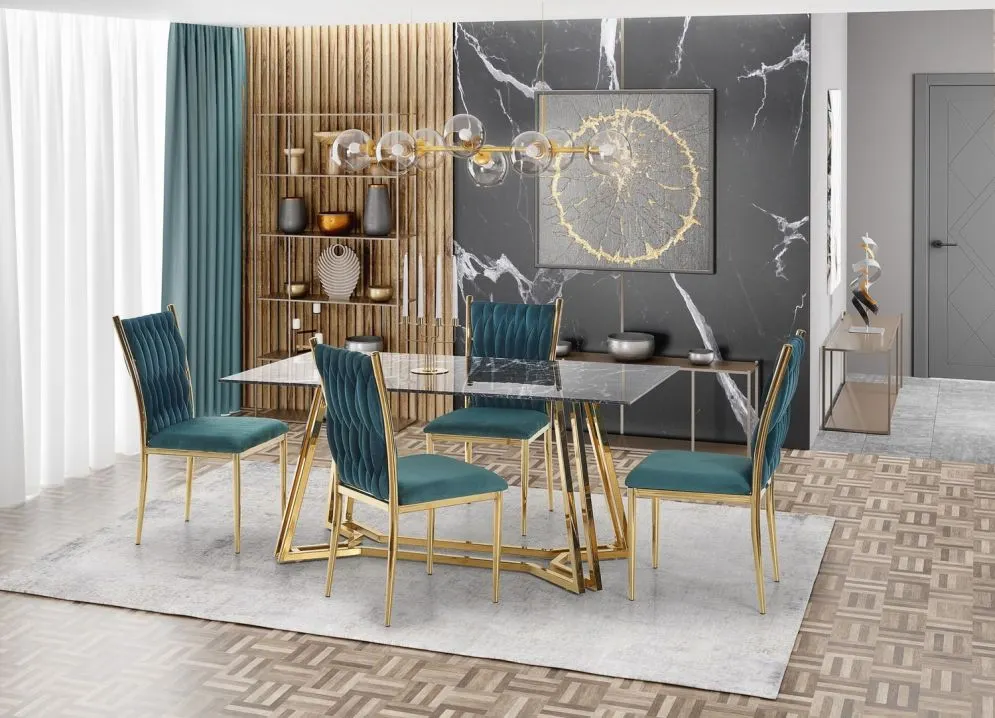 Krzesło tapicerowane K436 VELVET ciemnozielone/złote welurowe| MIRAT. styl GLAMOUR